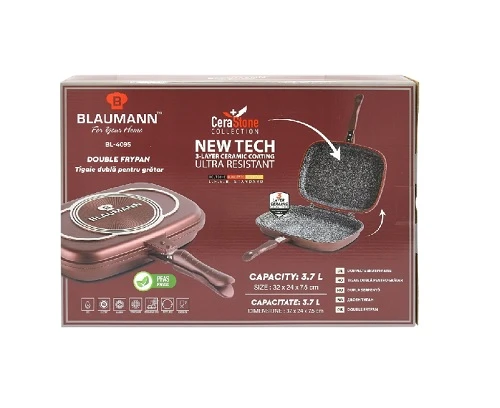 Tigaie grill dubla marmura ceramica Blaumann Cerastone 32x24x7.5 cm 3.7 l